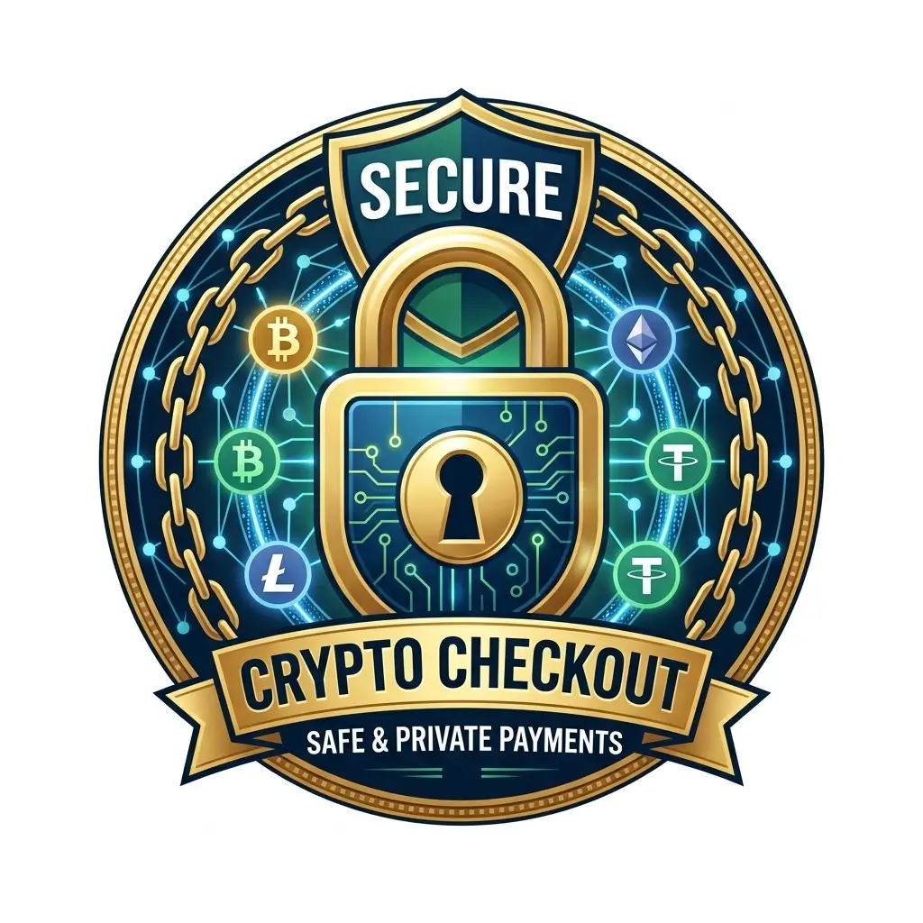 Secure cryptocurrency checkout badge for buying anime figures with Bitcoin and crypto
