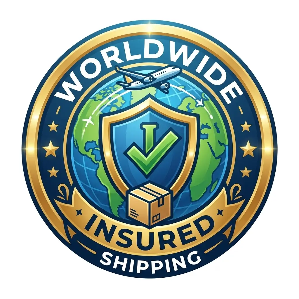 Worldwide insured shipping and safe global delivery badge for anime figures store